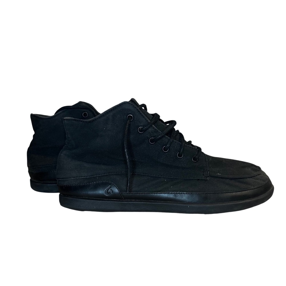 OluKai Nalukai Kapa Boot Men's US Size 11 Black Leather Canvas Lace Up